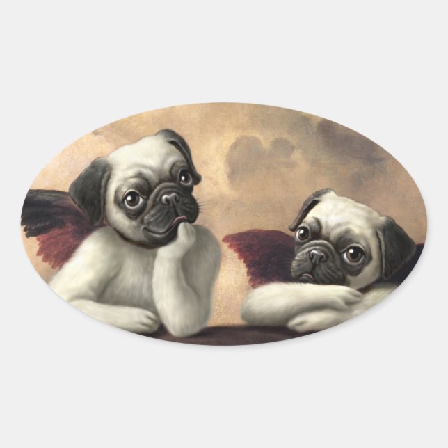 Pug Cherubs Inspired by Raphael Oval Sticker (Front)