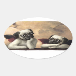 Pug Cherubs Inspired by Raphael Oval Sticker