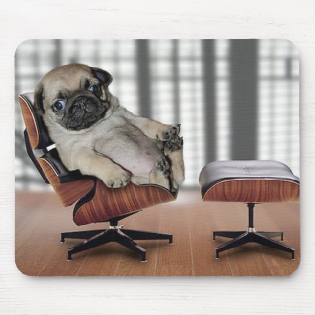 Pug chilling in a recliner chair. mouse pad (Front)
