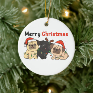 Pug Christmas Animals Cute Dogs Merry Christmas Ce Ceramic Ornament