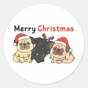 Pug Christmas Animals Cute Dogs Merry Christmas Cl Classic Round Sticker