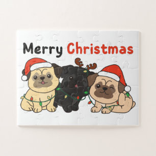 Pug Christmas Animals Cute Dogs Merry Christmas Ji Jigsaw Puzzle
