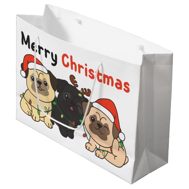 Pug Christmas Animals Cute Dogs Merry Christmas La Large Gift Bag (Front Angled)