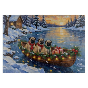 Pug Christmas Boat Holiday Cutting Board