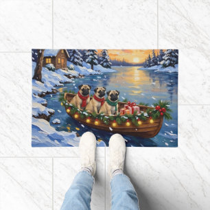 Pug Christmas Boat Holiday Doormat
