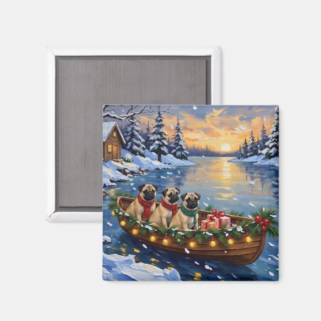 Pug Christmas Boat Holiday Magnet (Front/Back)