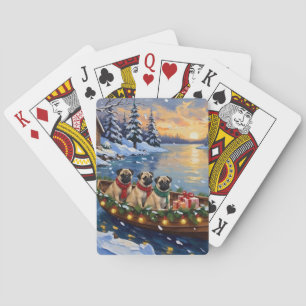 Pug Christmas Boat Holiday Playing Cards