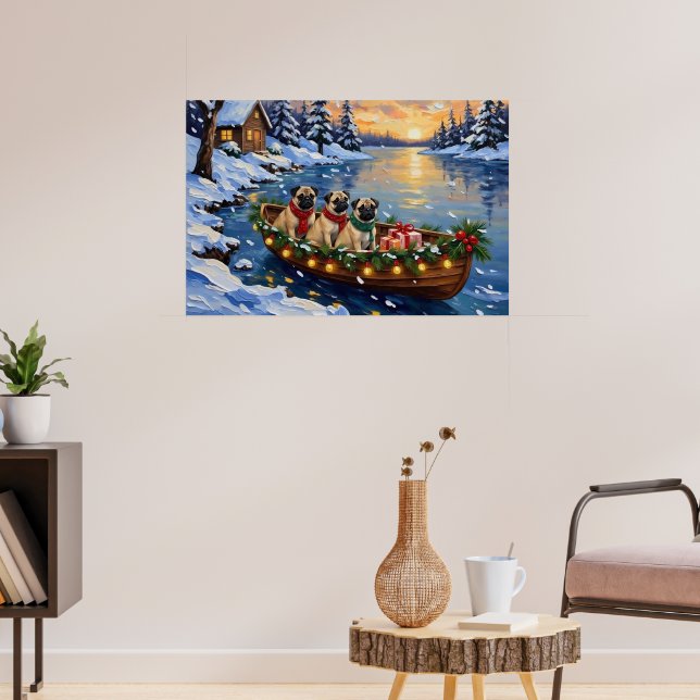 Pug Christmas Boat Holiday Poster (Living Room 3)