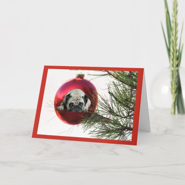 Pug Christmas Card Hanging Ball (Front)