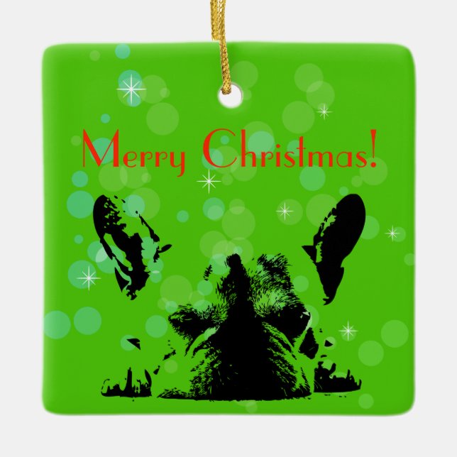 Pug Christmas Ceramic Ornament (Front)