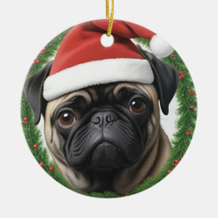 Pug Christmas Ceramic Ornament
