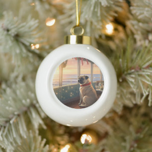 Pug Christmas Cruise: Pawsome Holiday Delight Ceramic Ball Christmas Ornament