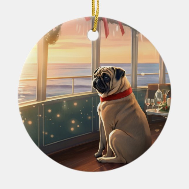 Pug Christmas Cruise: Pawsome Holiday Delight Ceramic Ornament (Front)