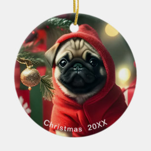 Pug Christmas Date or Add Pet Photo Ceramic Ornament