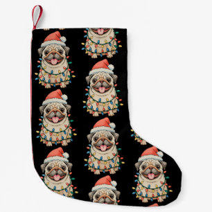 Pug Christmas Dog Sant Hat Xmas Lights Pugmas Small Christmas Stocking