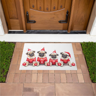 Pug Christmas Dress Santa Hat Doormat