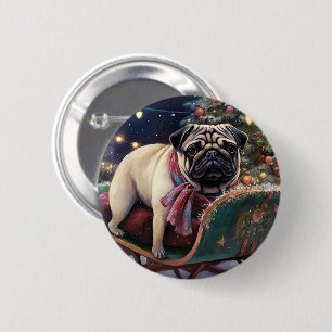 Pug Christmas Festive Season 6 Cm Round Badge