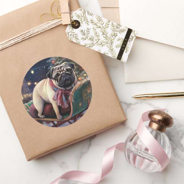 Pug Christmas Festive Season Classic Round Sticker (Gifting)