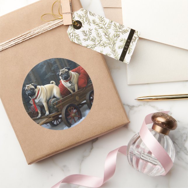 Pug Christmas Festive Season Classic Round Sticker (Gifting)