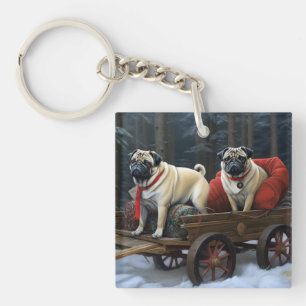 Pug Christmas Festive Season Key Ring