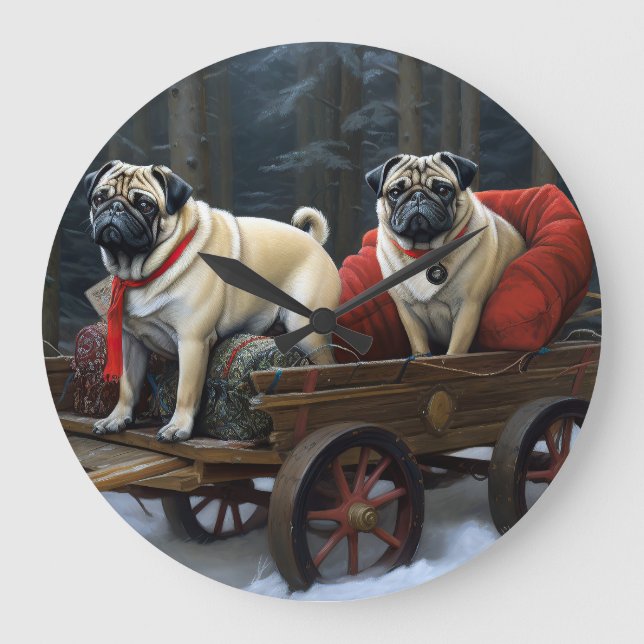 Pug Christmas Festive Season Large Clock (Front)
