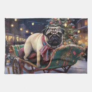 Pug Christmas Festive Season Tea Towel