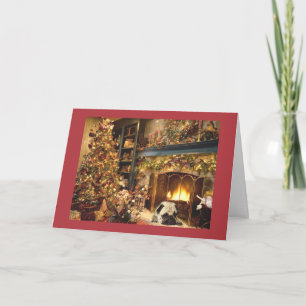 Pug Christmas Fireplace Holiday Card