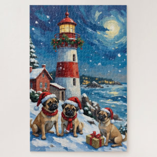 Pug Christmas Lighthouse Holiday Jigsaw Puzzle