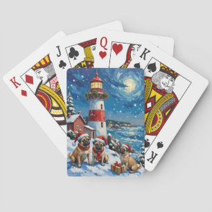 Pug Christmas Lighthouse Holiday Playing Cards
