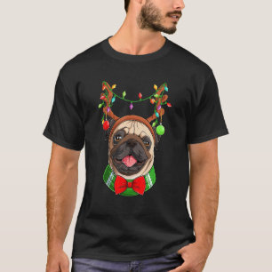 Pug Christmas Merry Pugmas Xmas Tree Lights Santa T-Shirt