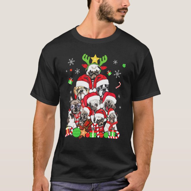 Pug Christmas Merry Pugmas Xmas Tree Santa Boys T-Shirt (Front)