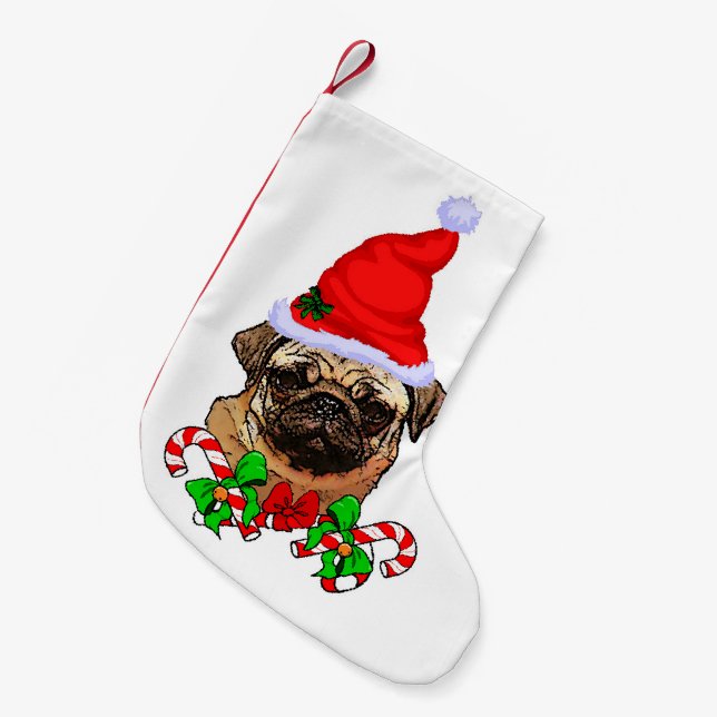 Pug Christmas Merry Small Christmas Stocking (Front (Hanging))