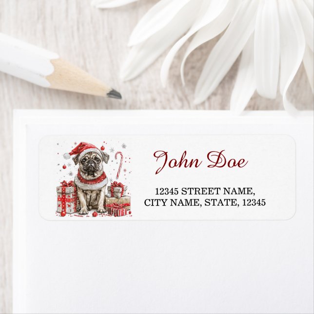 Pug Christmas Return Address Label (Insitu)