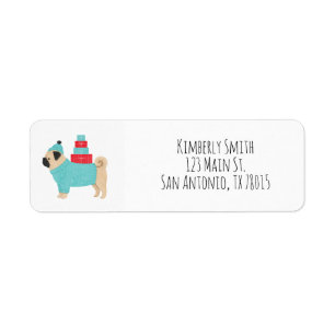 Pug Christmas Return Address  Label