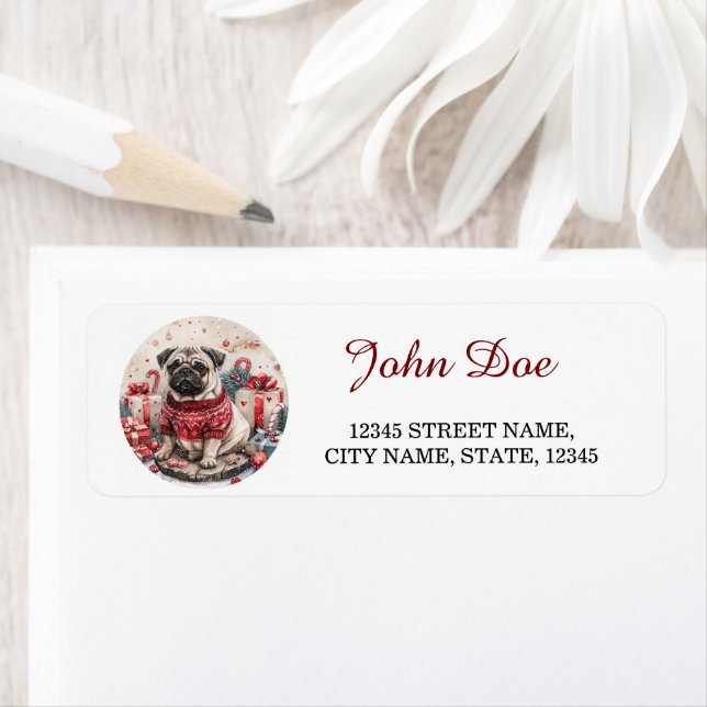 Pug Christmas Return Address Return Address Label (Insitu)