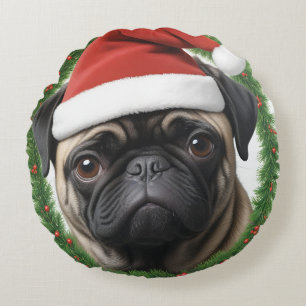 Pug Christmas Round Cushion