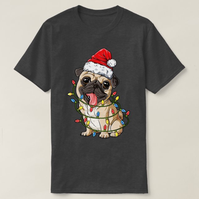 Pug Christmas Santa Hat Xmas Lights Boys Pugmas Do T-Shirt (Design Front)