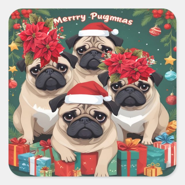 Pug Christmas   Square Sticker (Front)