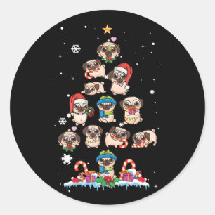 Pug Christmas Tree Dog Santa Merry Pugmas Xmas Classic Round Sticker