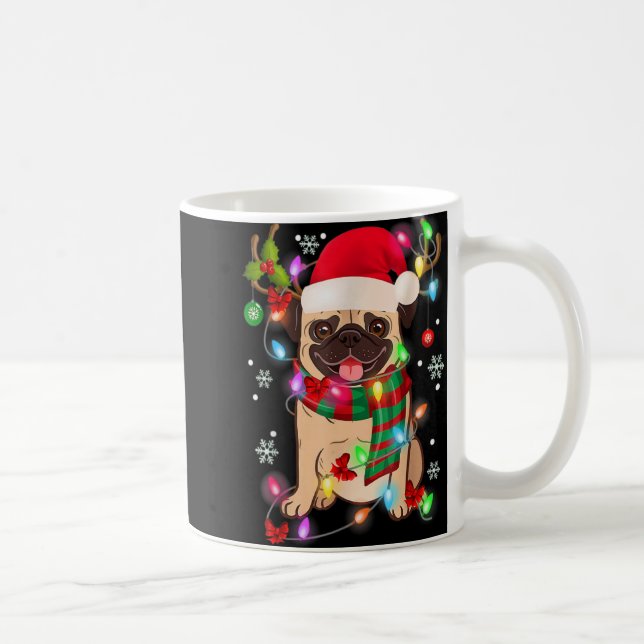 Pug Christmas Tree Lights Santa Dog Xmas Boys Pugm Coffee Mug (Right)