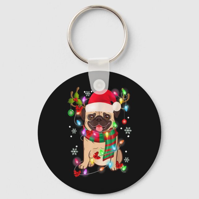 Pug Christmas Tree Lights Santa Dog Xmas Boys Pugm Key Ring (Front)