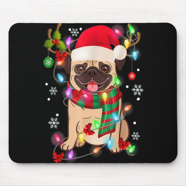 Pug Christmas Tree Lights Santa Dog Xmas Boys Pugm Mouse Pad (Front)
