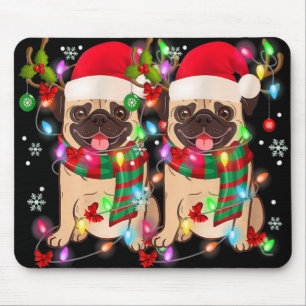 Pug Christmas Tree Lights Santa Dog Xmas Boys Pugm Mouse Pad