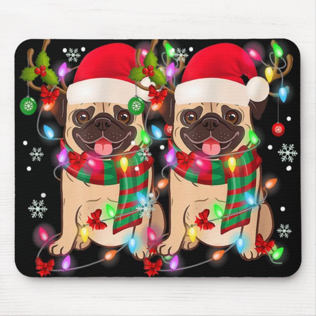 Pug Christmas Tree Lights Santa Dog Xmas Boys Pugm Mouse Pad (Front)