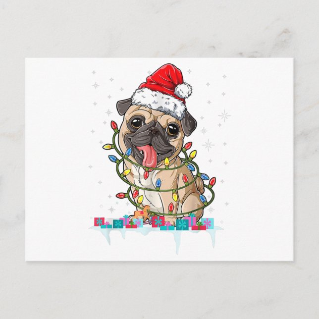 Pug Christmas Tree Lights Santa Dog Xmas Gifts Boy Postcard (Front)