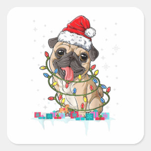 Pug Christmas Tree Lights Santa Dog Xmas Gifts Boy Square Sticker
