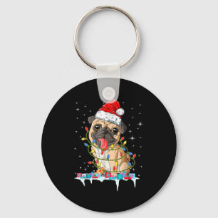 Pug Christmas Tree Lights Santa Dog Xmas Key Ring