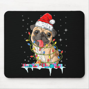 Pug Christmas Tree Lights Santa Dog Xmas Mouse Pad