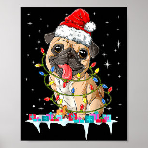 Pug Christmas Tree Lights Santa Dog Xmas Poster