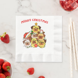 Pug Christmas Tree Merry Christmas Napkin